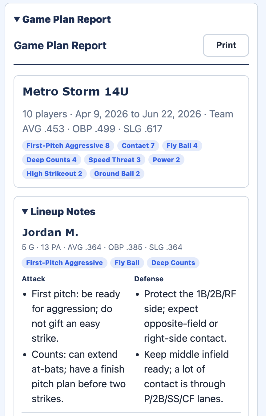 Sample anonymized Game Plan Report™